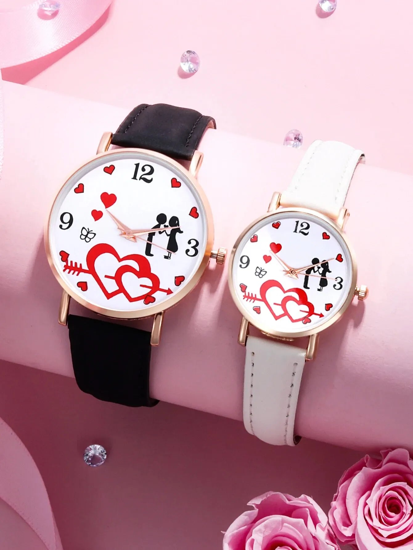Women Men Fashion Trend Simple Love Digital Stainless Steel Leather Quartz Couple Watch Romantic Happiness Valentine's Day Sift