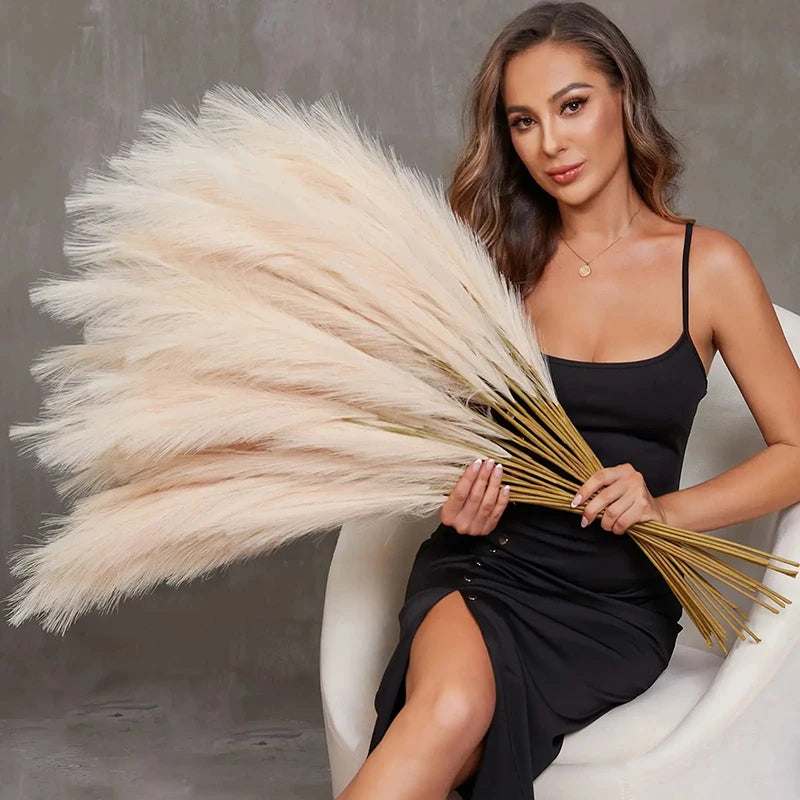 Long Branch Fluffy Artificial Pampas Grass Flower for Decor Boho Bouquet Vase Christmas Wedding Home Decoration Fake Flower Reed