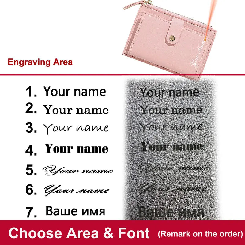 2023 New Short Women Wallets Free Name Engraving Slim Card Holder Female Purses Cute Simple High Quality Brand Women's Wallet