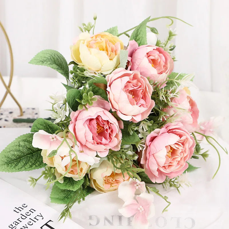 1 Bouquet 5 heads Artificial Flowers Peony Bridal Wedding Bouquet Silk Fake Flower Home Vase Accessories Christmas Decorations
