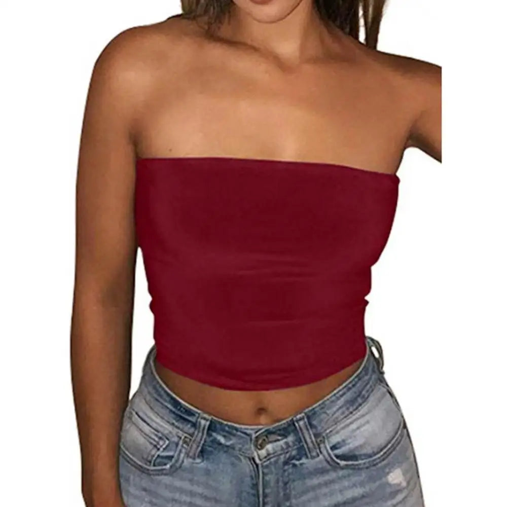 Women Sexy Strapless Tube Tops Off Shoulder Sleeveless Bustiers Crop Tops Backless Slim Fit Tank Vest Streetwear