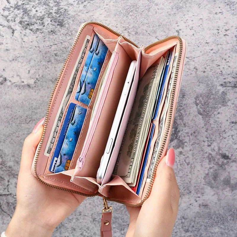 Fashion Zipper Wallets Womens Long Purses Handbags Coin Purse Cards Holder PU Leather Billfold Wallet
