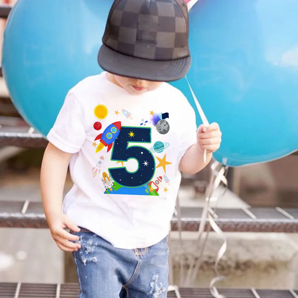 Aerospace Rocket Birthday Number 1-10 Print Tops Kids T-shirt Kids Shirt Aerospace Theme Birthday Party Outfit Boy Girl Clothes