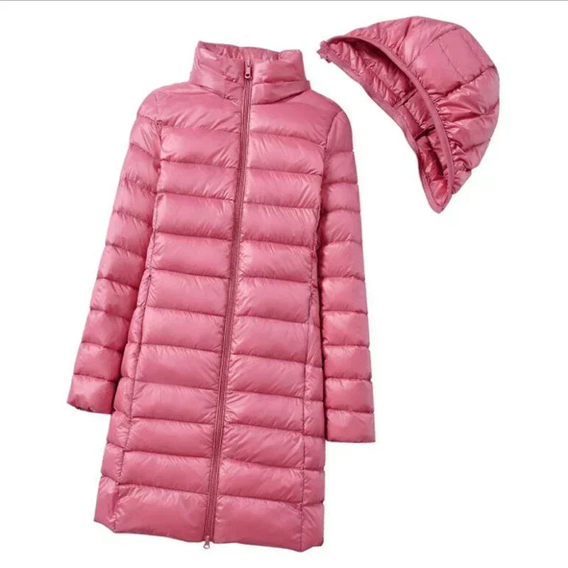 Winter Womens Down Jackets Long Ultra Light Thin Casual Coat Puffer Jacket Slim Remove Hooded Parka winter coat women