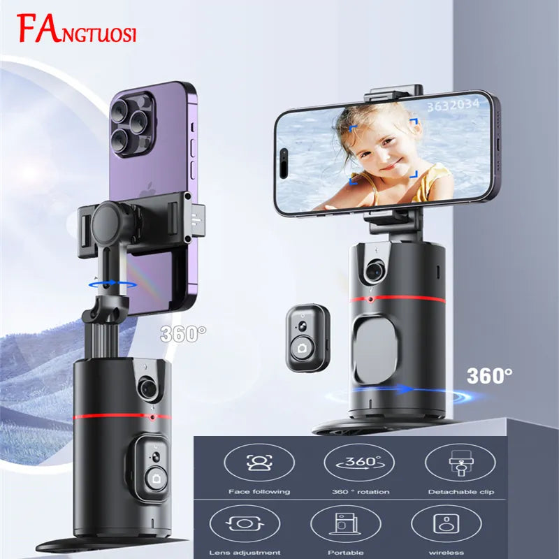 FANGTUOSI P02 NEW Axis Foldable Smartphone Rotation Gimbal Cellphone Video Record Desktop tracking Vlog Stabilizer for iPhone 15