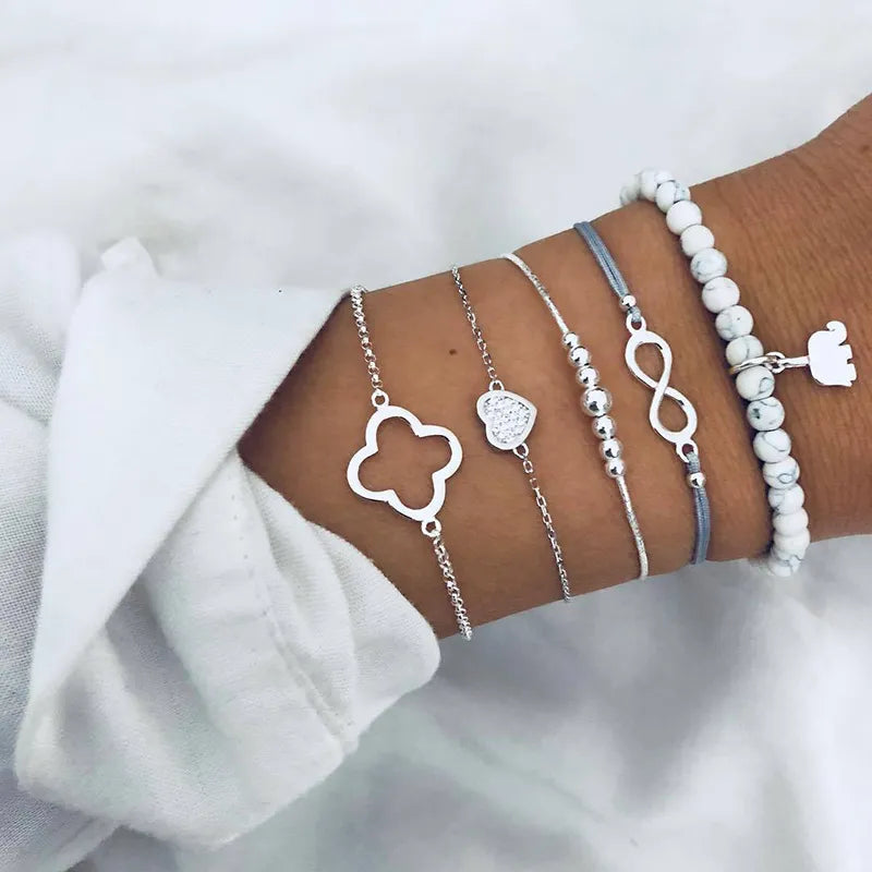 Boho Geometric Bracelet & Bangle Sets For Women Vintage Star Map Hand Heart Charm Beads Chains Fashion Jewelry Accessories
