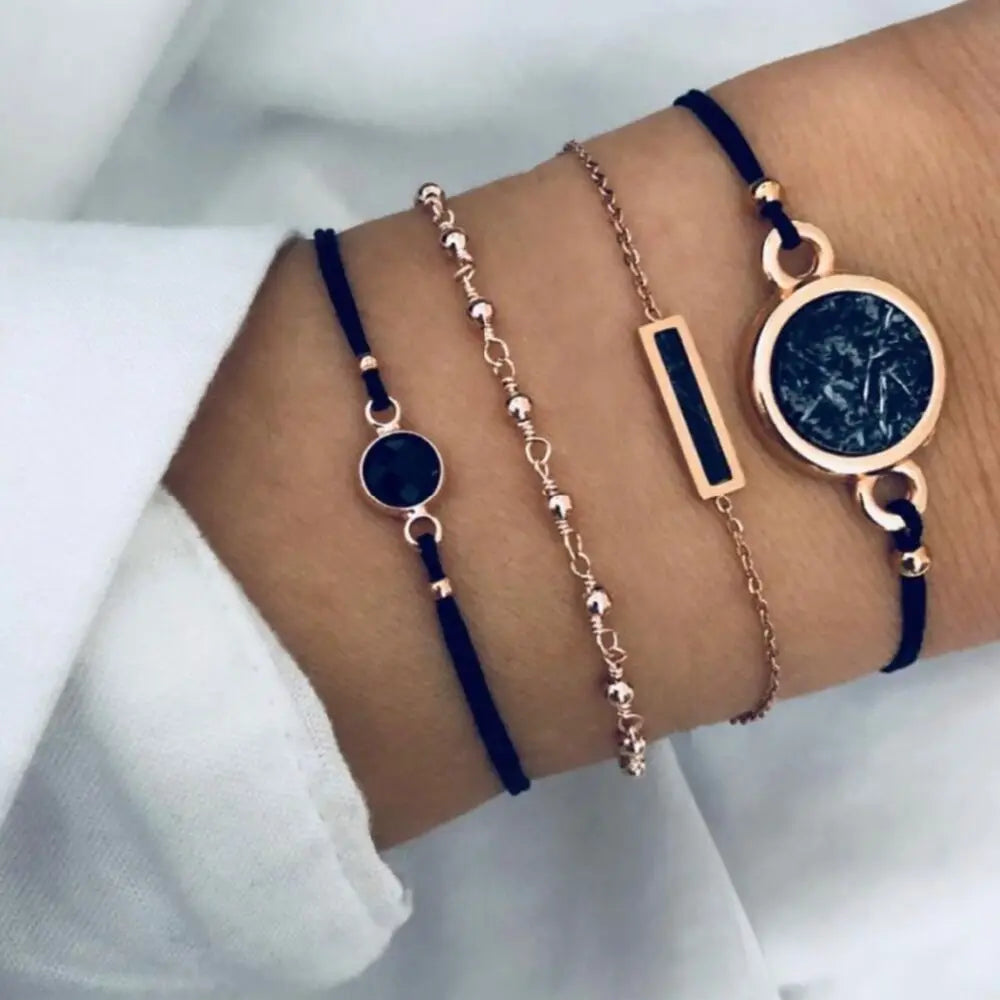Boho Geometric Bracelet & Bangle Sets For Women Vintage Star Map Hand Heart Charm Beads Chains Fashion Jewelry Accessories
