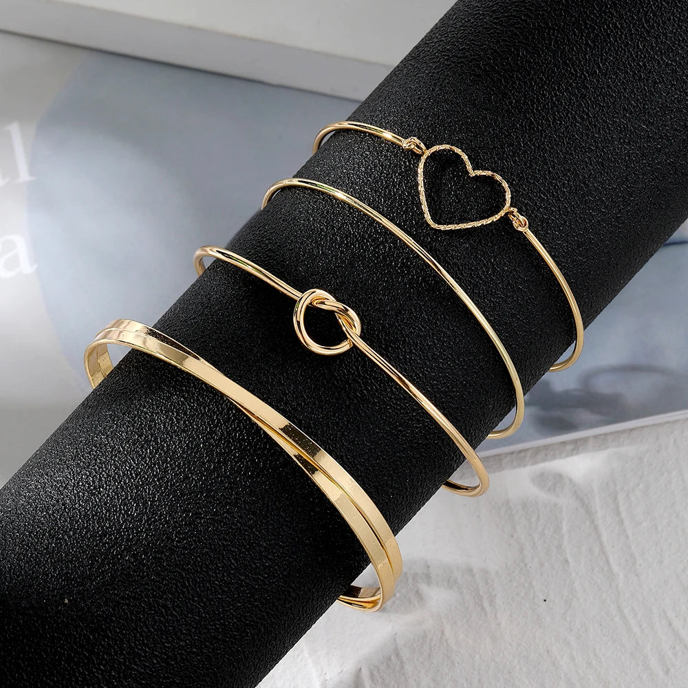 IPARAM Fashion Heart Cross Bracelet for Women Punk Gold Color Open Mouthed Bangle Set Trendy Jewelry Gifts Accessories