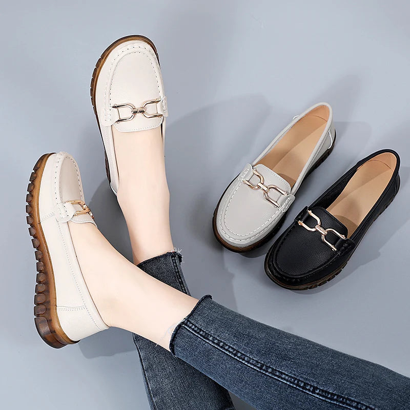 Leather Women's Shoes Casual Slip-on Loafers Ladies Casual Shoes Black Moccasins Sneakers Comfortable Flat Shoes Zapatos Mujer