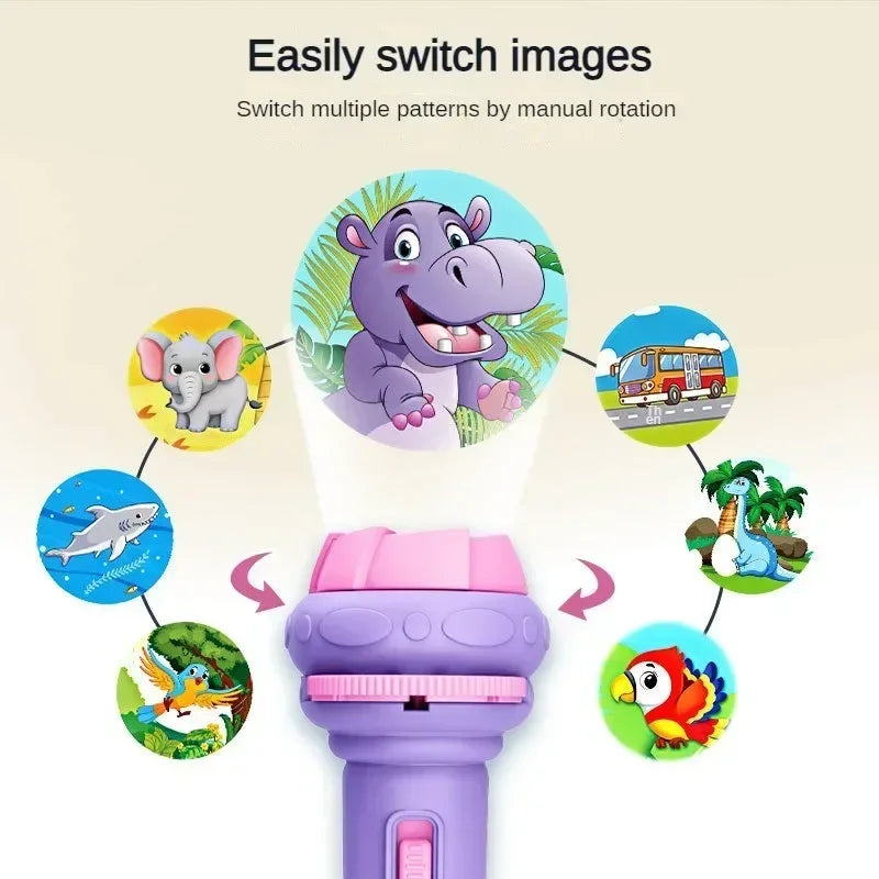 Cartoon Creativity Toy Projection Flashlight Early Education Cognition Before Bedtime Story Book Torch Lamp Puzzle Toys for Kids