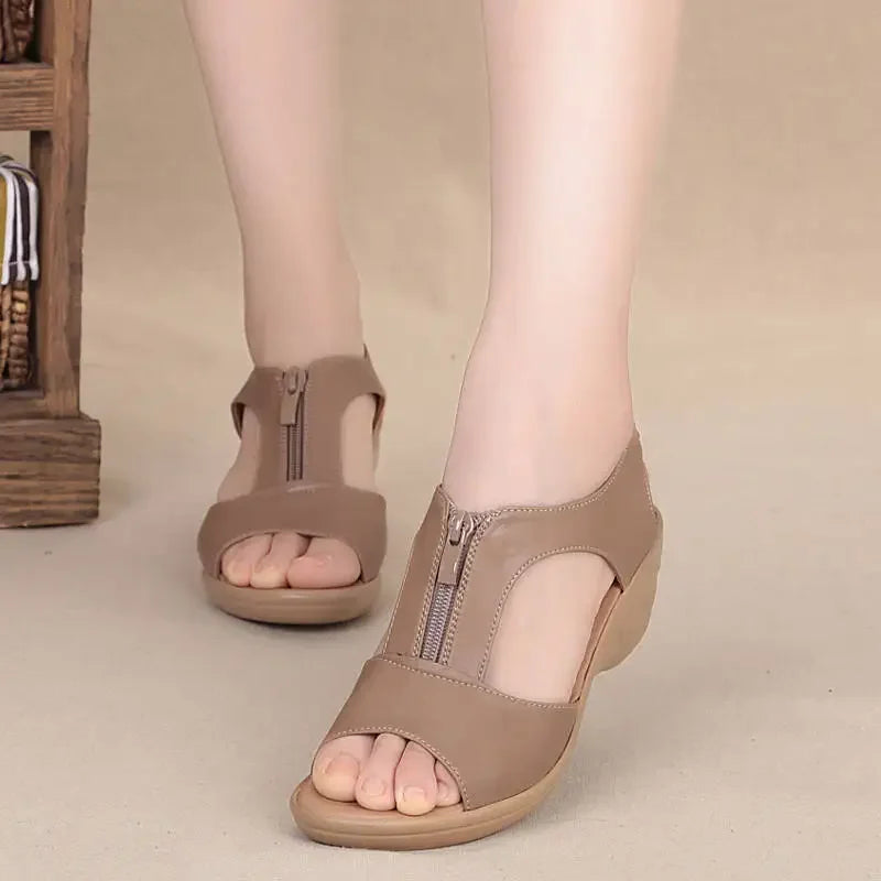 2024 Summer Shoes for Women Wedge Sandals Plus Size Zipper Casual Sandals Ladies Flat Roman Closed Toe Sandals Sandalias Mujer