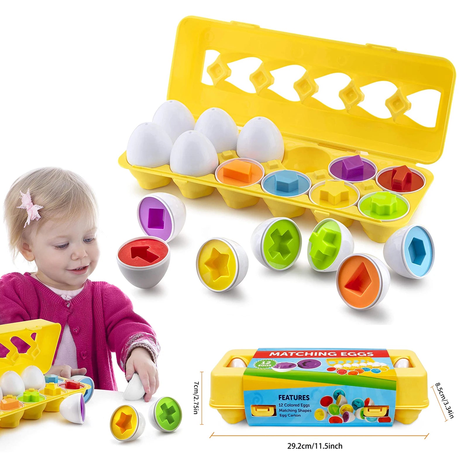 Baby Toys 12PCS Matching Eggs Set Montessori Shape Color Matching Eggs Toy Baby Early Learning Educational Toy For Children Gift