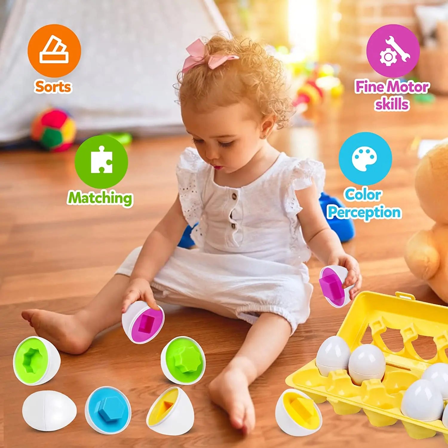 Baby Toys 12PCS Matching Eggs Set Montessori Shape Color Matching Eggs Toy Baby Early Learning Educational Toy For Children Gift